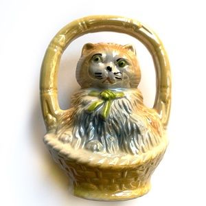 Vintage Lusterware Kitten in Basket